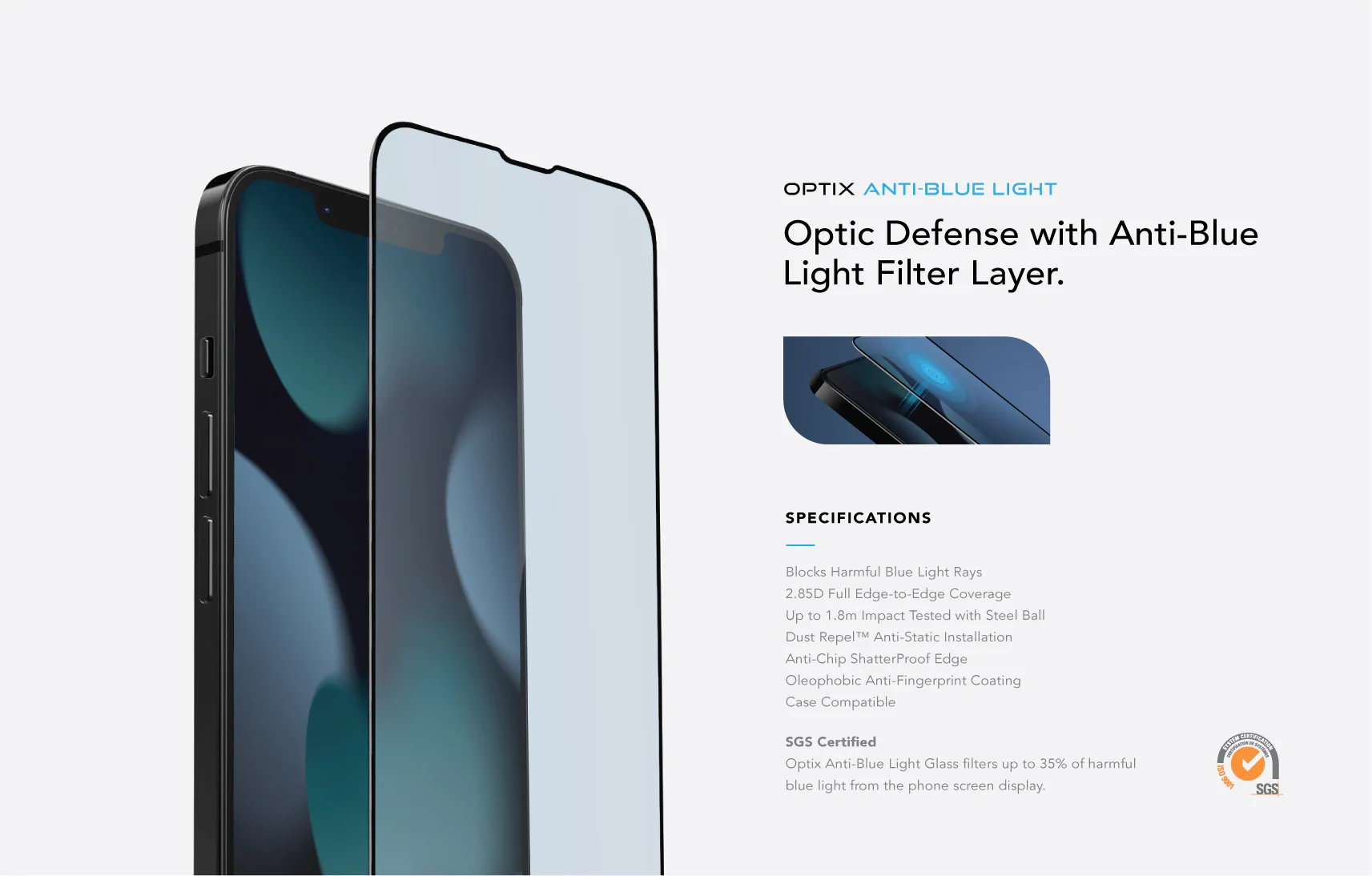 UNIQ Optix Anti Blue Light Glass Screen Protector iPhone 13 / 13Pro / 13 Pro Max